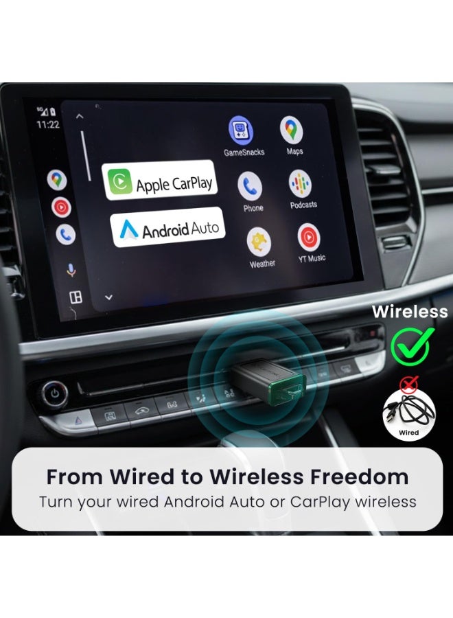 بورترونيكس Portronics Tune Lite, Mini 2-in-1 Wireless CarPlay/Android Auto Receiver, Converts Wired to Wireless, Plug & Play, Only for Cars with OEM Installed Wired Android Auto/CarPlay, Android 12+ & iOS 15+ - Image 3